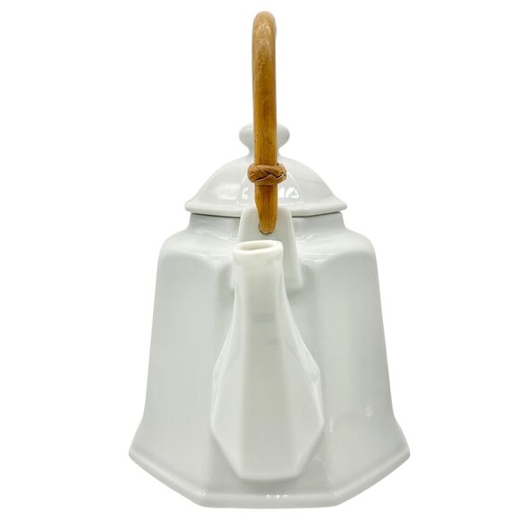 Pier 1 Imports Teapot with Lid White Ceramic With Bamboo Handle Japan - Picture 2 of 7